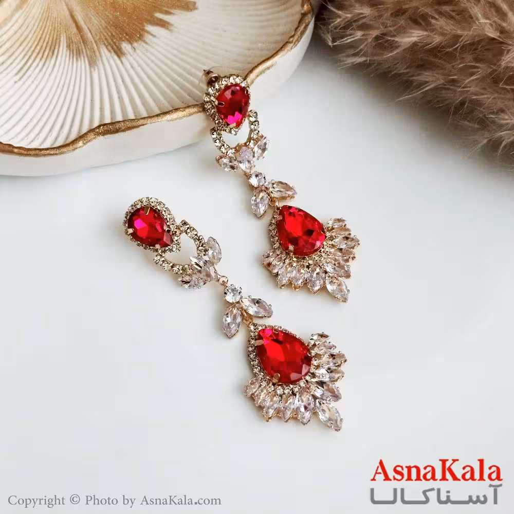 گوشواره نگین دار زنانه استیل مدل جواهری پرنسس کد GSH15294W