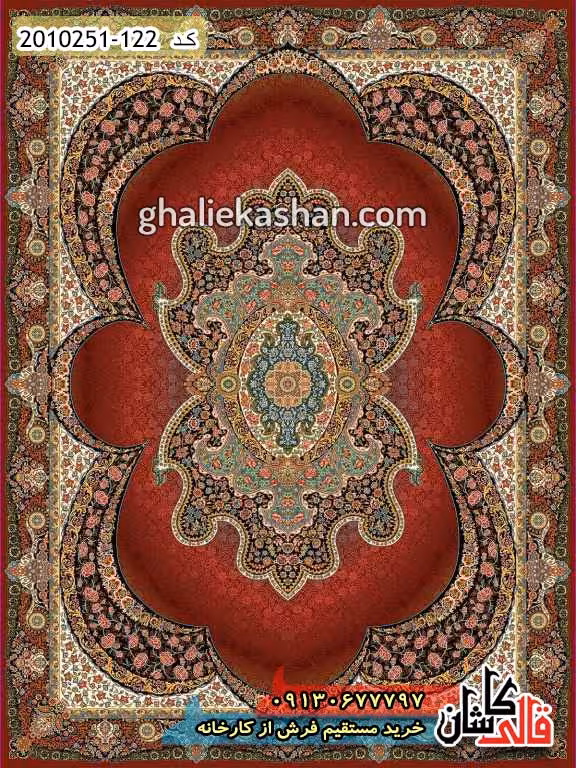 فرش 700 شانه طرح مهبد زمینه قرمز روناسی کاشان