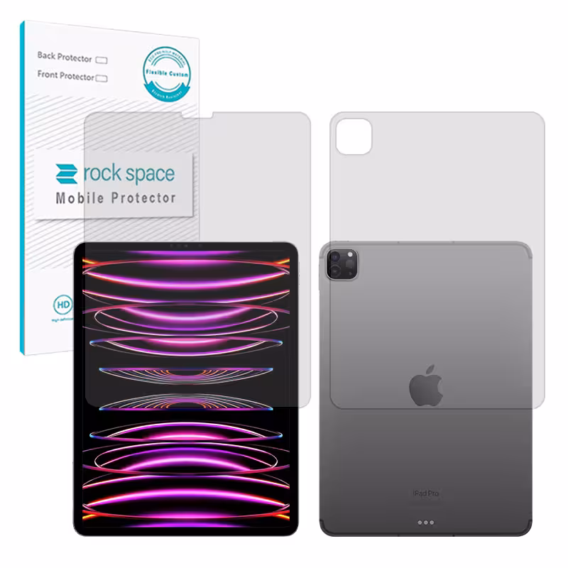 گلس صفحه نمایش و پشت تبلت اپل iPad Pro 12.9 (2022) مدل نانو هیدروژل شفاف برند راک اسپیس کد XLXL