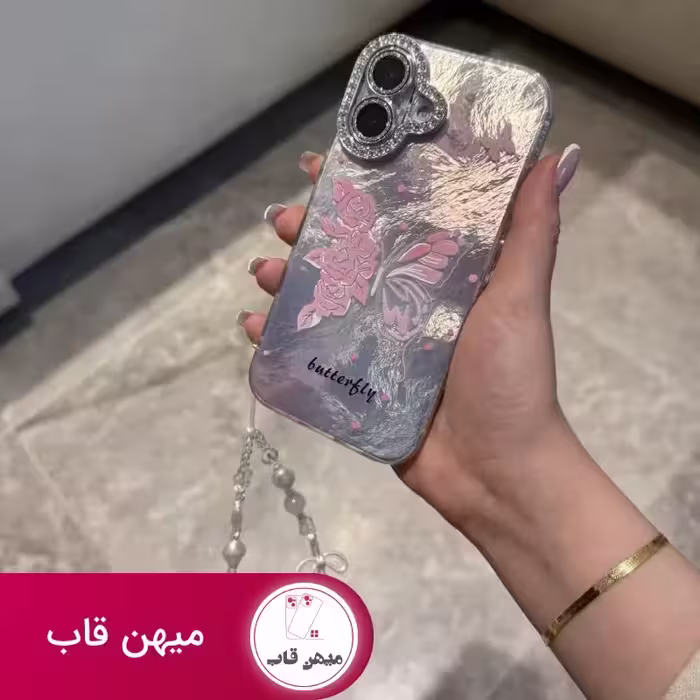قاب گوشی آیفون flower butterfly صورتی - کد (84620)
