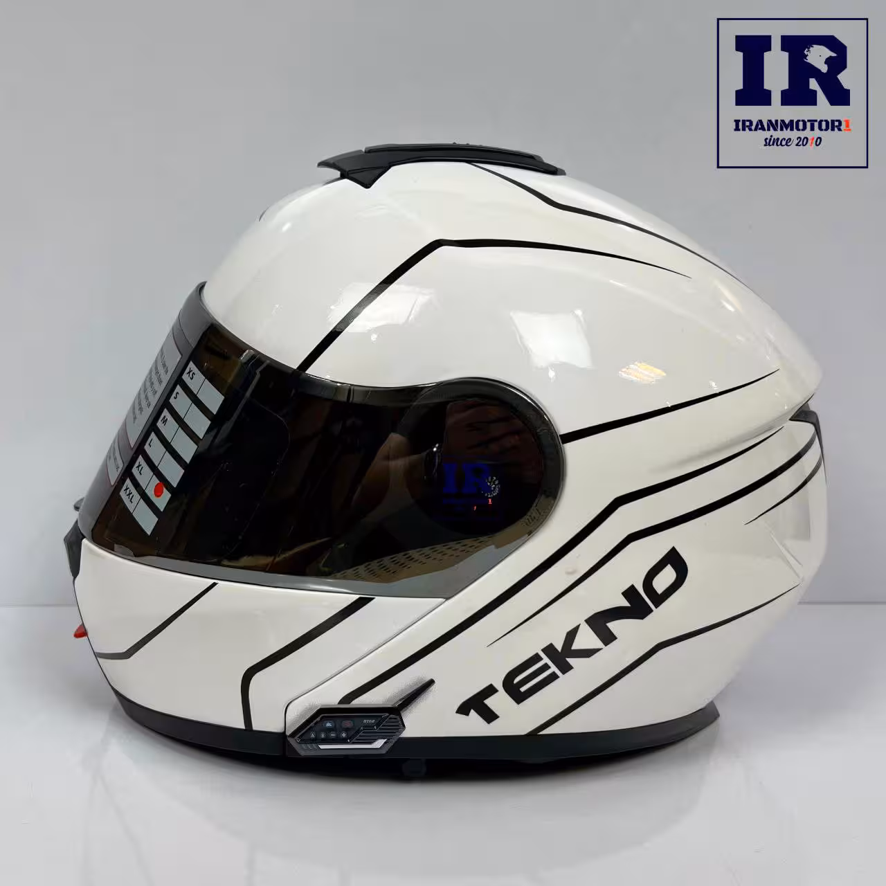 کلاه کاسکت بلوتوث دار فک متحرک تکنو Tekno - سفید مشکی براق   BT62