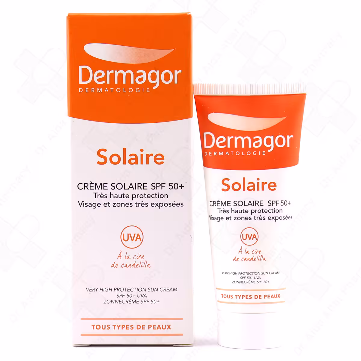 کرم ضد آفتاب SPF50 درماگور بی رنگ مناسب انواع پوست 40 میلی لیتر