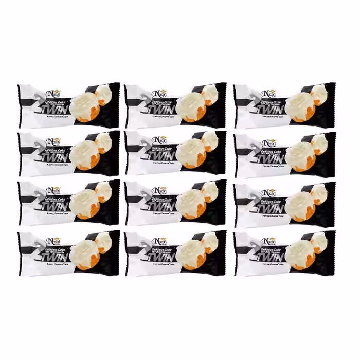 کیک دو قلو با روکش شکلات سفید نظری 75 گرمی بسته 24 عددی