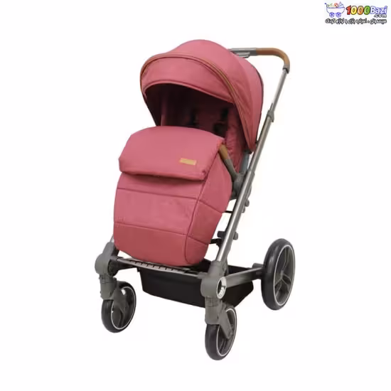 کالسکه کریر جدید  ولتک المان با چرم دوزی قهوه ای روشن دسته و گارد و بدنه کروم  ساخت کشور المان با ساک لوازم و کاور باران و گرم کن پا و گارانتی مدل  V-701  رنگ زرشکی  volltek