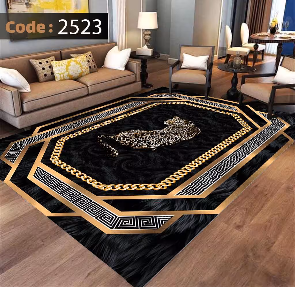 کاورفرش روفرشی دورکشدار گوشه لیفه ای لاکی ، آبی و متنوع کد 2523