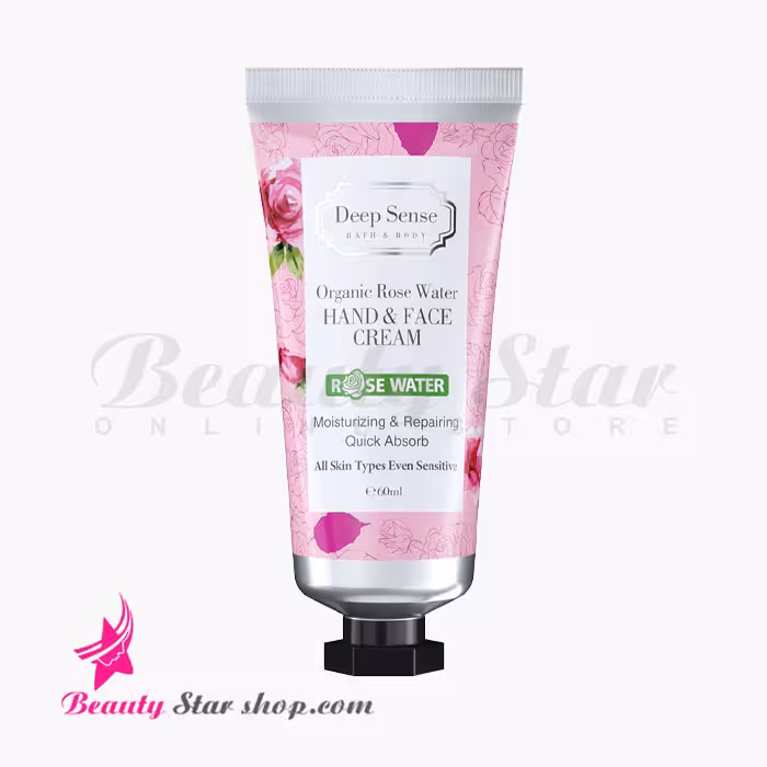 کرم مرطوب کننده دست و صورت دیپ سنس مدل گلاب مناسب انواع پوست به ویژه پوست‌های حساس حجم 60 میلی لیتر