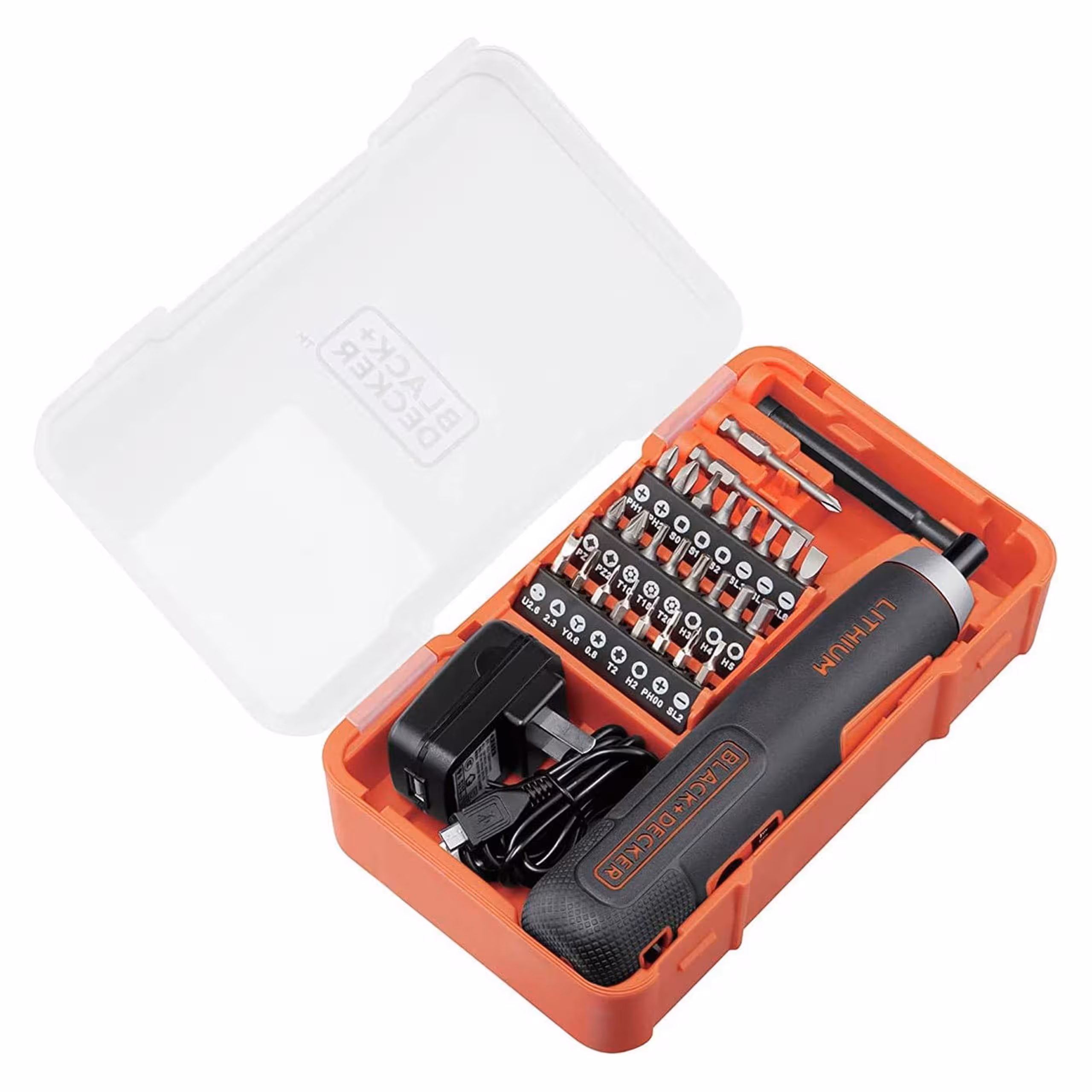 کیت پیچ گوشتی برقی شارژی 4 ولتی با 27 قطعه لوازم جانبی برند بلک اند دکر Black Decker 4V 5Nm Li-Ion Cordless Electric Push