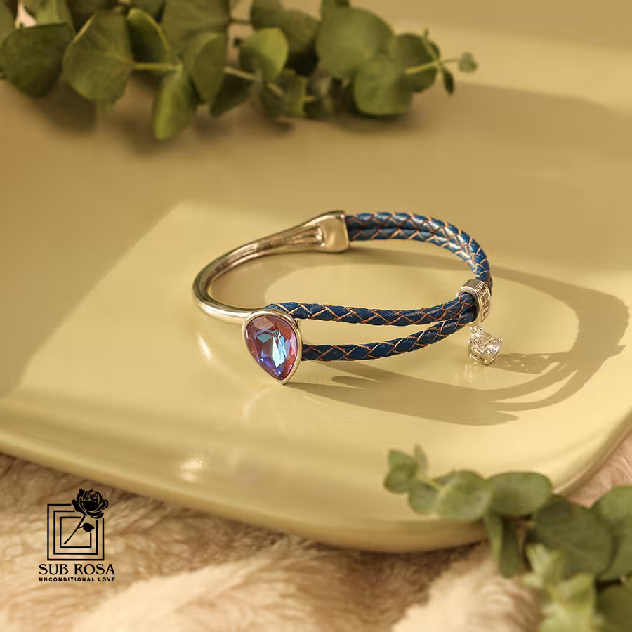 دستبند چرمی - فلزی سواروسکی المنتس 13017