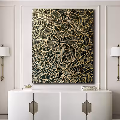 تابلو نقاشی ورق طلا طرح برگ ریزان کد 0093