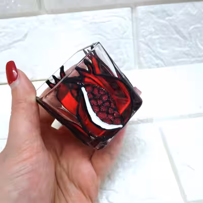 جا شمعی شیشه ای مدل ویترای طرح انار کد 0021