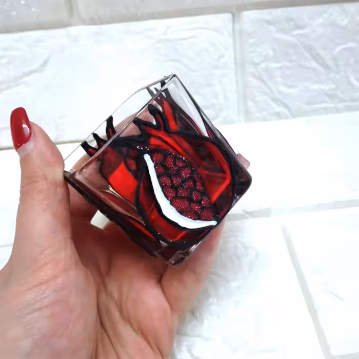 جا شمعی شیشه ای مدل ویترای طرح انار کد 0021