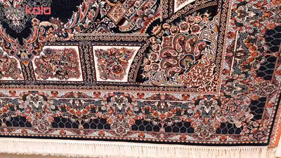 فرش ماشینی زمرد مشهد مدل حوض نقره زمینه سورمه ای