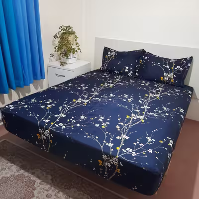 سرویس ملحفه مدل  کشدار h25 niki06 طرح شکوفه کد 180  دو نفره سه تکه
