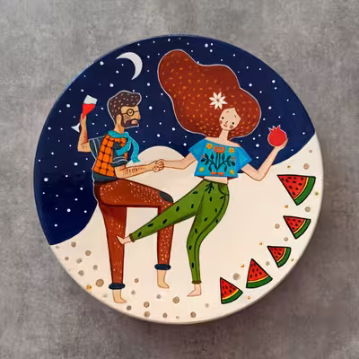 بشقاب دیوارکوب سفالی ماسالند مدل یلدایی مجموعه 3 عددی