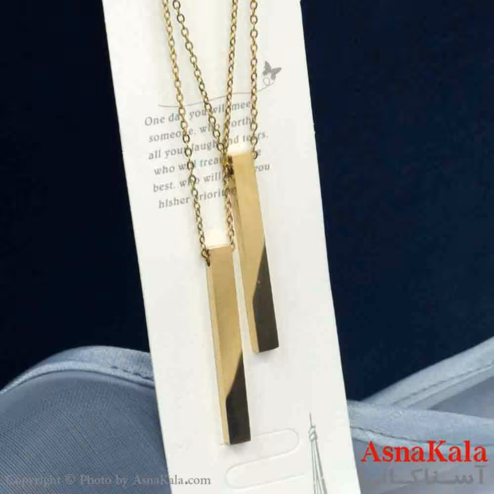 گردنبند مکعب عشق استیل مدل ست دونفره مستطیلی طلایی کد GNB161407W