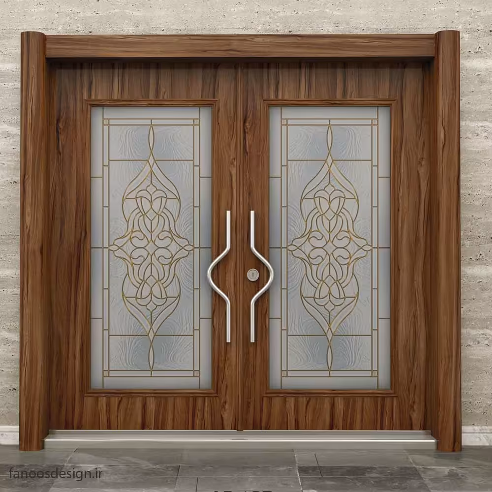 درب ضد سرقت لابی چوبی شیشه ای کد 1305