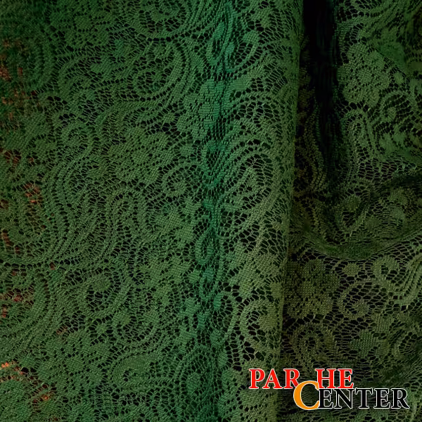 پارچه تور دانتل گلدار سبز