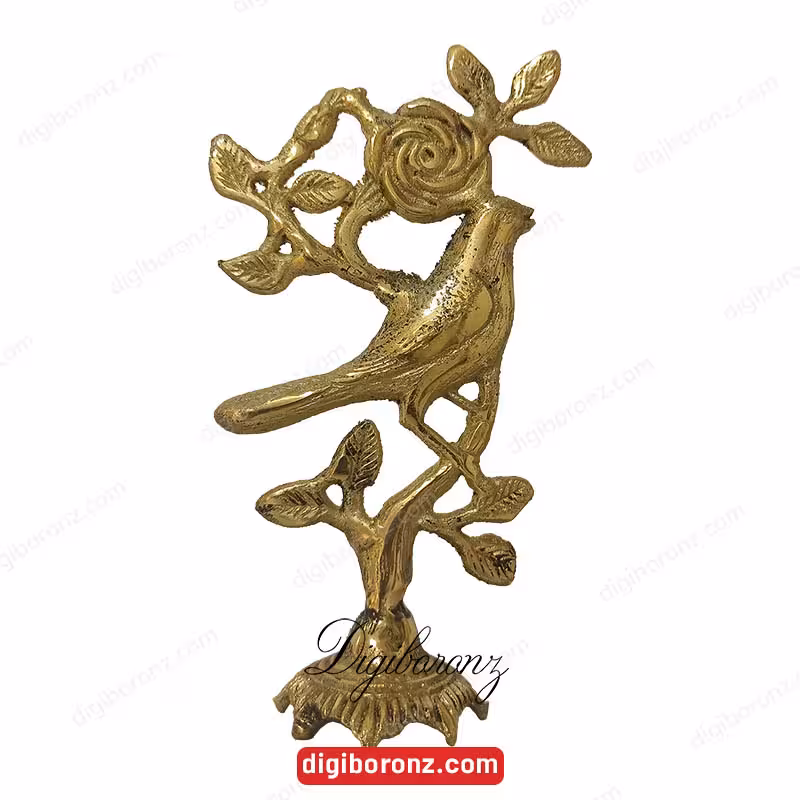 مجسمه برنجی برنزی مدل پرنده و گل