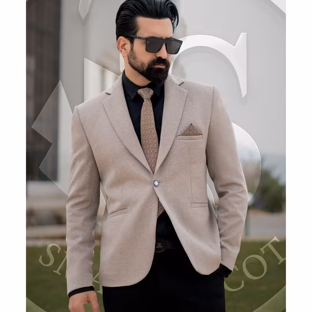 کت تک یقه انگلیسی نخودی.پارچه گاواردین درجه یک