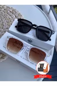 ست دوتایی عینک آفتابی زنانه و مردانه وینتیج مشکی - 4503