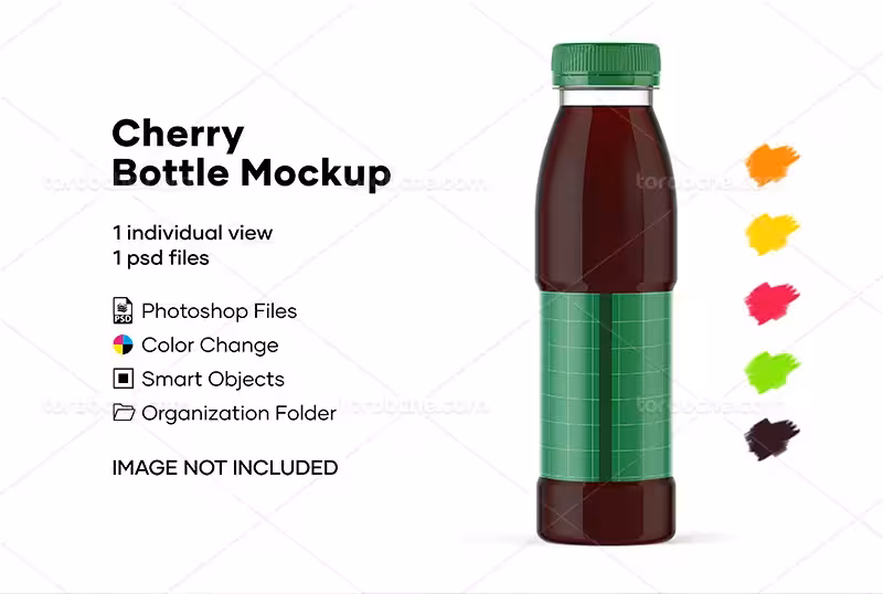 موکاپ بطری آب میوه آلبالو | گرافیک با طعم تربچه