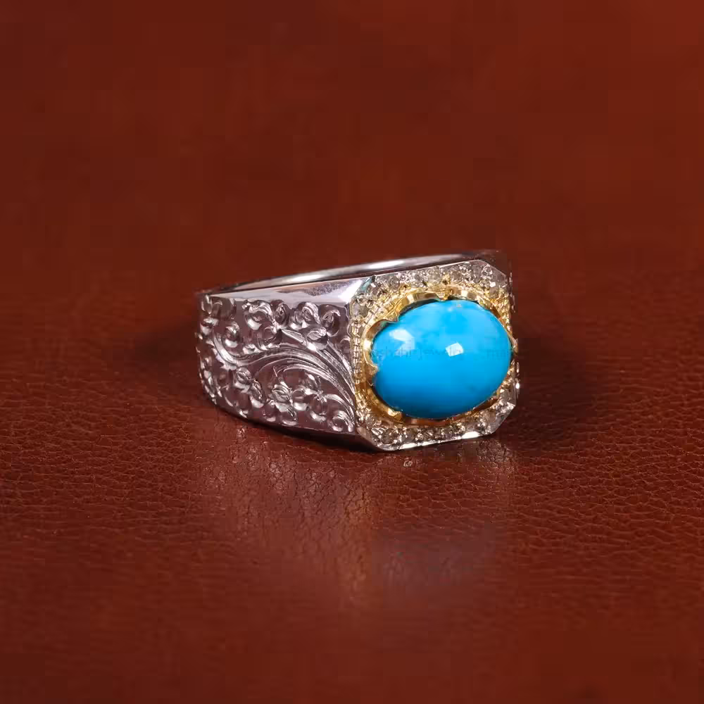 انگشتر فیروزه عجمی مردانه کد 30911 - جواهری مشاهیر