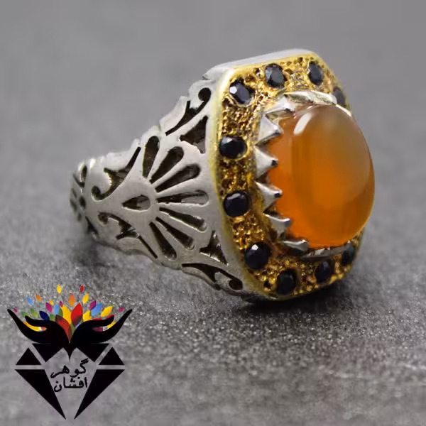 انگشتر عقیق یمنی شرف الشمس اصل دوربرنجی دست ساز کد R_2424