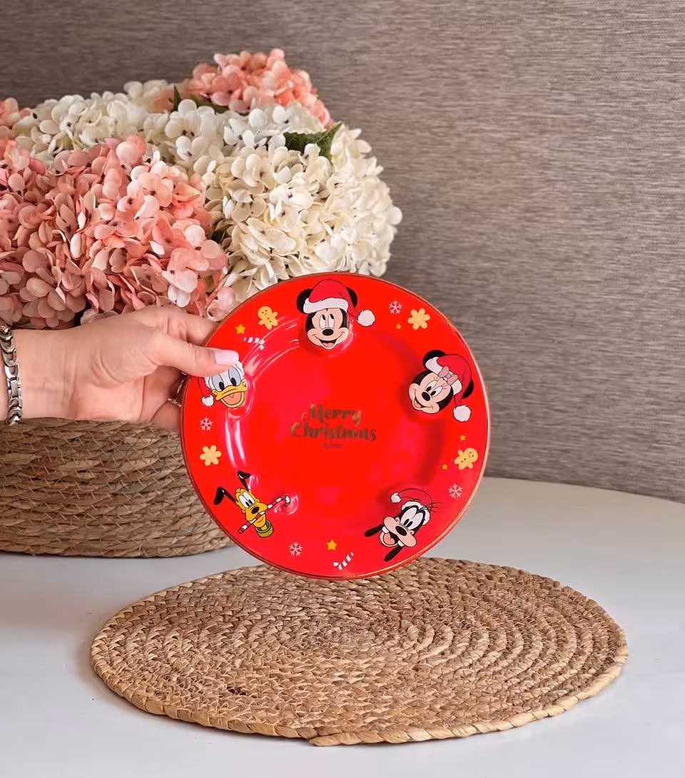 بشقاب دیزنی طرح میکی کریسمسی رنگ قرمز کد 6391