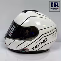 کلاه کاسکت بلوتوث دار فک متحرک تکنو Tekno - سفید مشکی براق   T-com VB