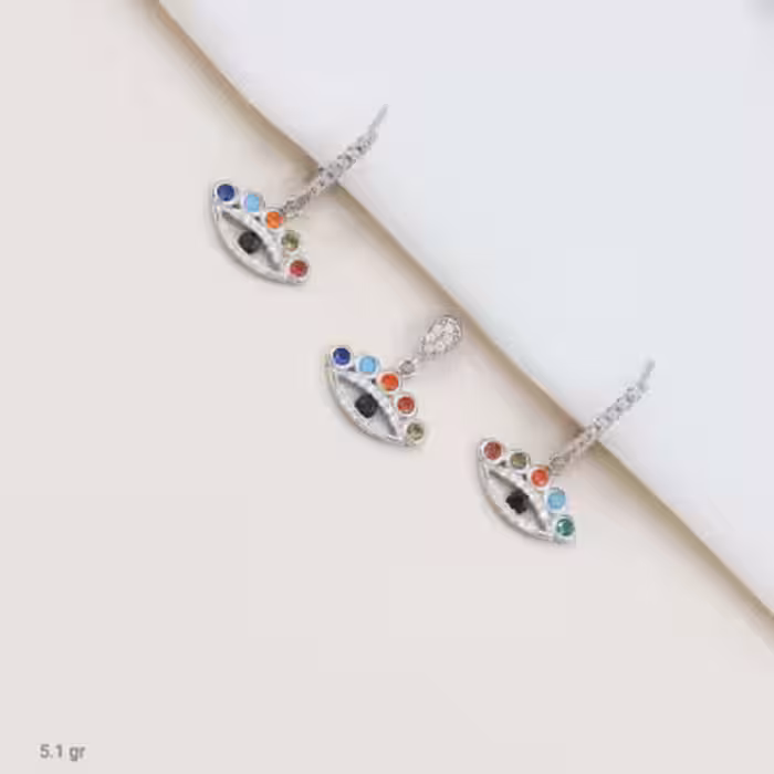 نیم ست نقره طرح چشم ریز نگین رنگی کد 1607