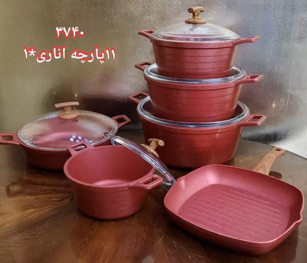 سرویس 11  پارچه قابلمه River رنگ اناری کد 3740