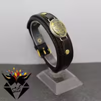 دستبند حدید چرم حکاکی ستاره داوود و ستاره سلیمان کد D_1034B