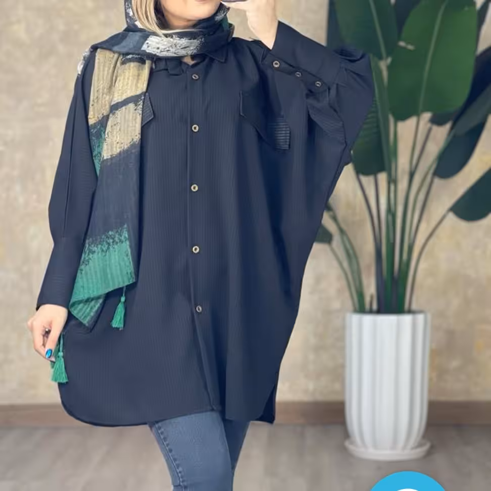 مانتو پانچ حریر میله ای نازک رنگ مشکی 