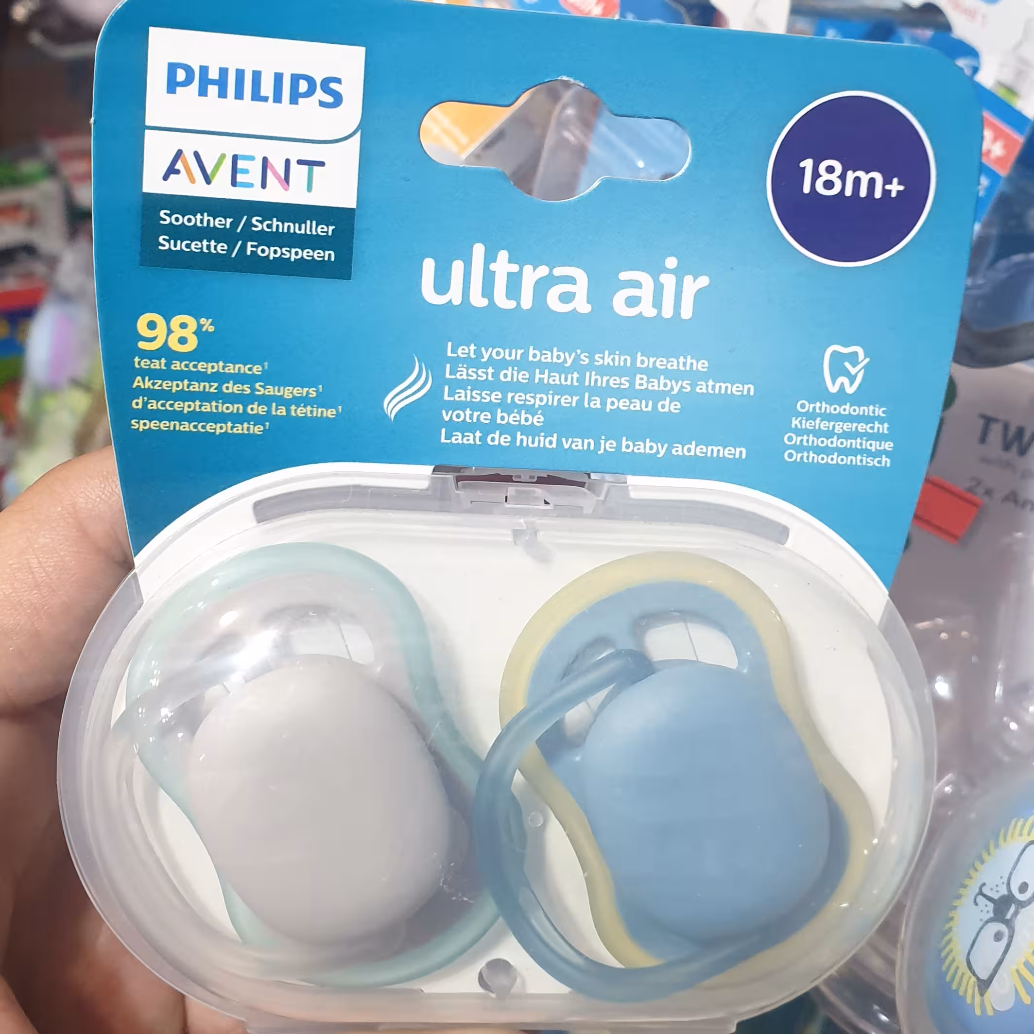پستانک اونت اولترا ایر   18 ماه avent ultra air طرح ابی طوسی