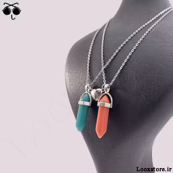 گردنبند ست کاپلی منشور شبرنگ سبز و صورتی