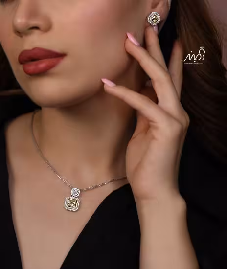 💍نیم ست جواهری با نگین سیترين خاص و زيبا نقره عیار 925 (آويز و گوشواره )(N_4400)‌‌‌‌‌‌ ‌