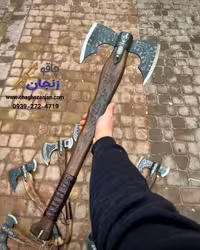 تبر دوطرفه تیغه فولادی | دسته چوب گردو کار استاد خیری