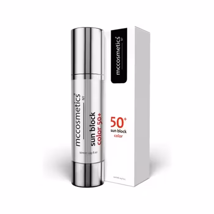 کرم ضد آفتاب سان بلاک کالر sun block Color SPF50 برند ام سی کازمتیک mccosmetic حجم 50ml