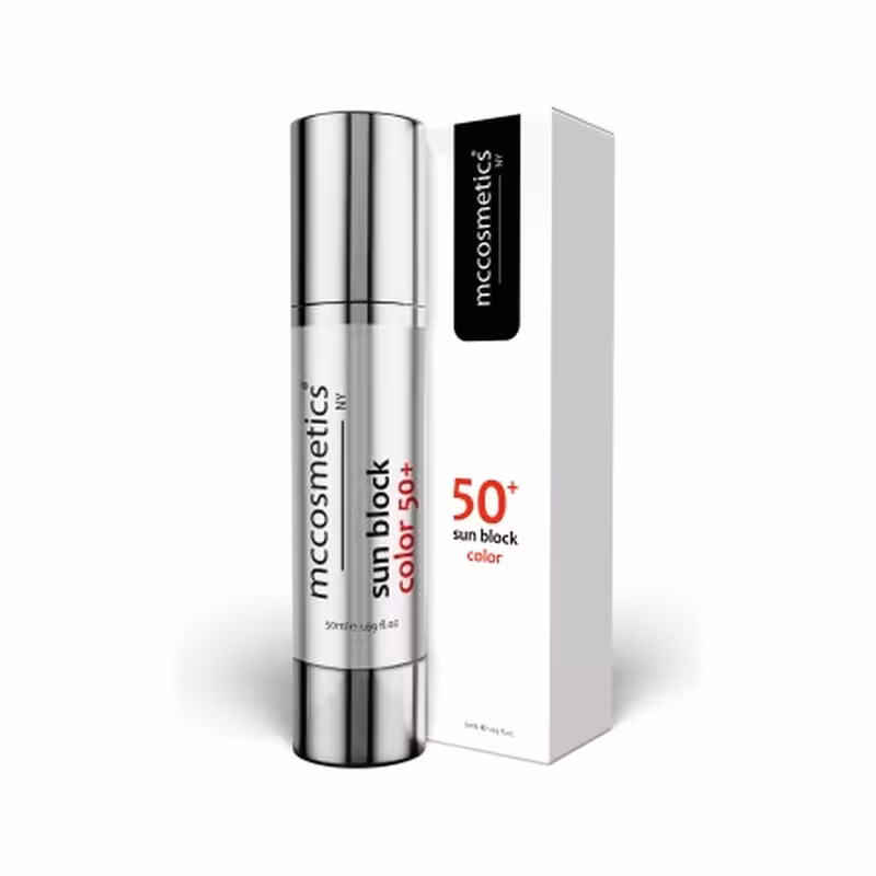 کرم ضد آفتاب سان بلاک کالر sun block Color SPF50 برند ام سی کازمتیک mccosmetic حجم 50ml