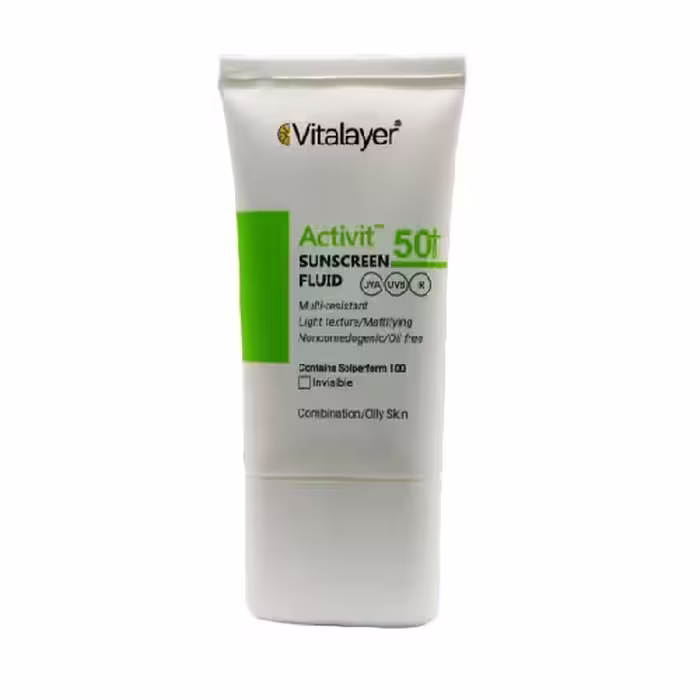 فلوئید ضد آفتاب پوست چرب اکتی ویت SPF50 بی رنگ 50 میل ویتالیر