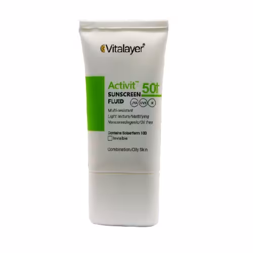 فلوئید ضد آفتاب پوست چرب اکتی ویت SPF50 بی رنگ 50 میل ویتالیر