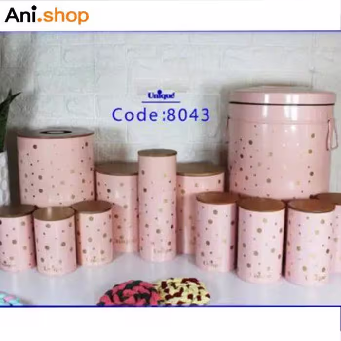 ست 12 پارچه جا ادویه صورتی خالدار درب بامبو مدل UN-8043 کد 221