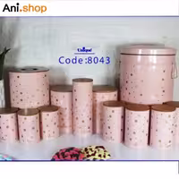 ست 12 پارچه جا ادویه صورتی خالدار درب بامبو مدل UN-8043 کد 221