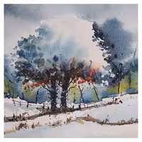 نقاشی آبرنگ طرح منظره برفی کد 16