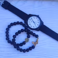 ست ساعت و دستبند مشکی دخترانه بولون