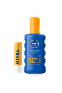 ست اسپری ضد آفتاب بدن بی رنگ و بالم لب NIVEA حجم 200 ml