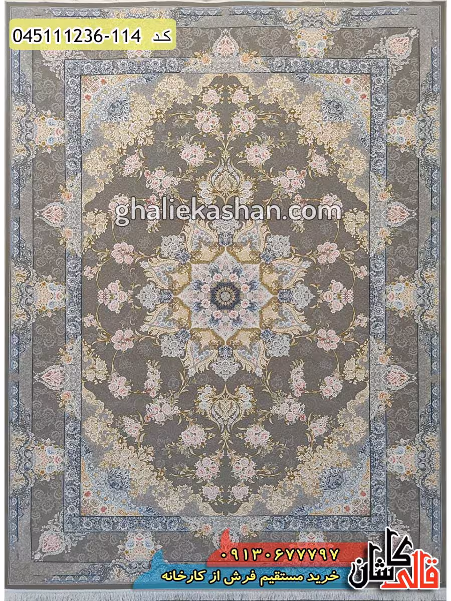 فرش طلاکوب 1200 شانه طرح ونوس زمینه متالیک کاشان – گل برجسته