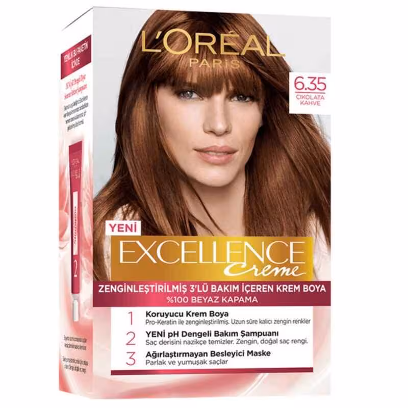 کیت رنگ مو لورآل سری EXCELLENCE شماره 6.35 رنگ قهوه ای شکلاتی