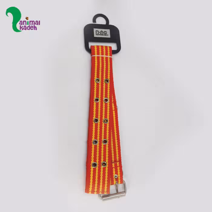 قلاده گردنی سگ و گربه برزنتی 2 لایه قرمز و زرد سگک دوتایی