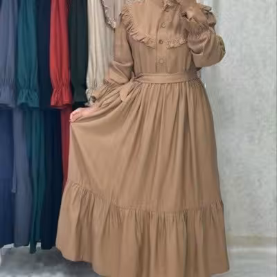 پیراهن ساحلی زنانه اسکاچی جنس محصول لنین هس مدل ساحلی جلو دکمه